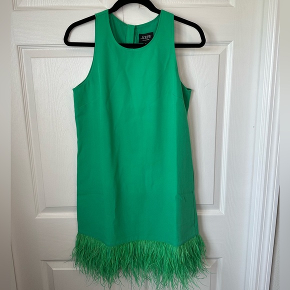 J.Crew Collection Crepe feather-trim shift dress sz XS kelly green - Picture 5 of 8
